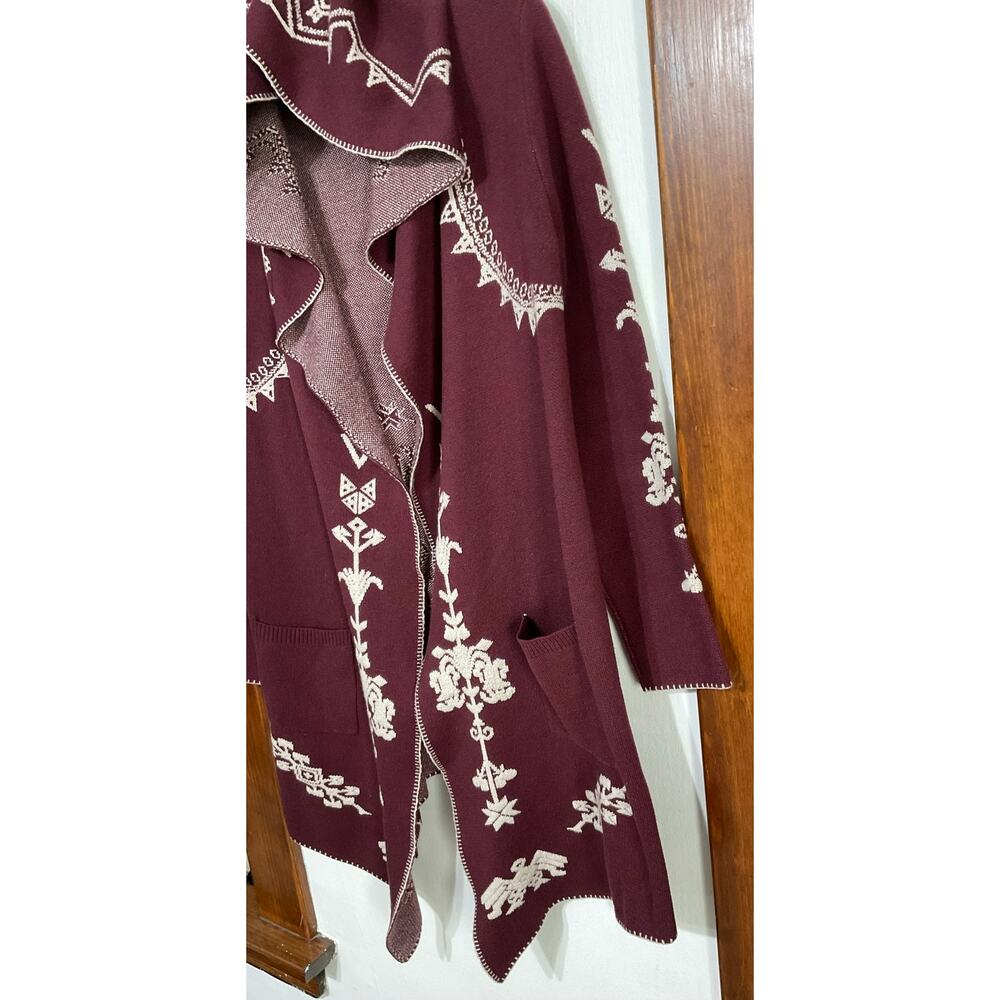 MAXSPORT Open Front Hooded Wool Cardigan Sweater Women Size Small Red/Cream Boho - Picture 3 of 9